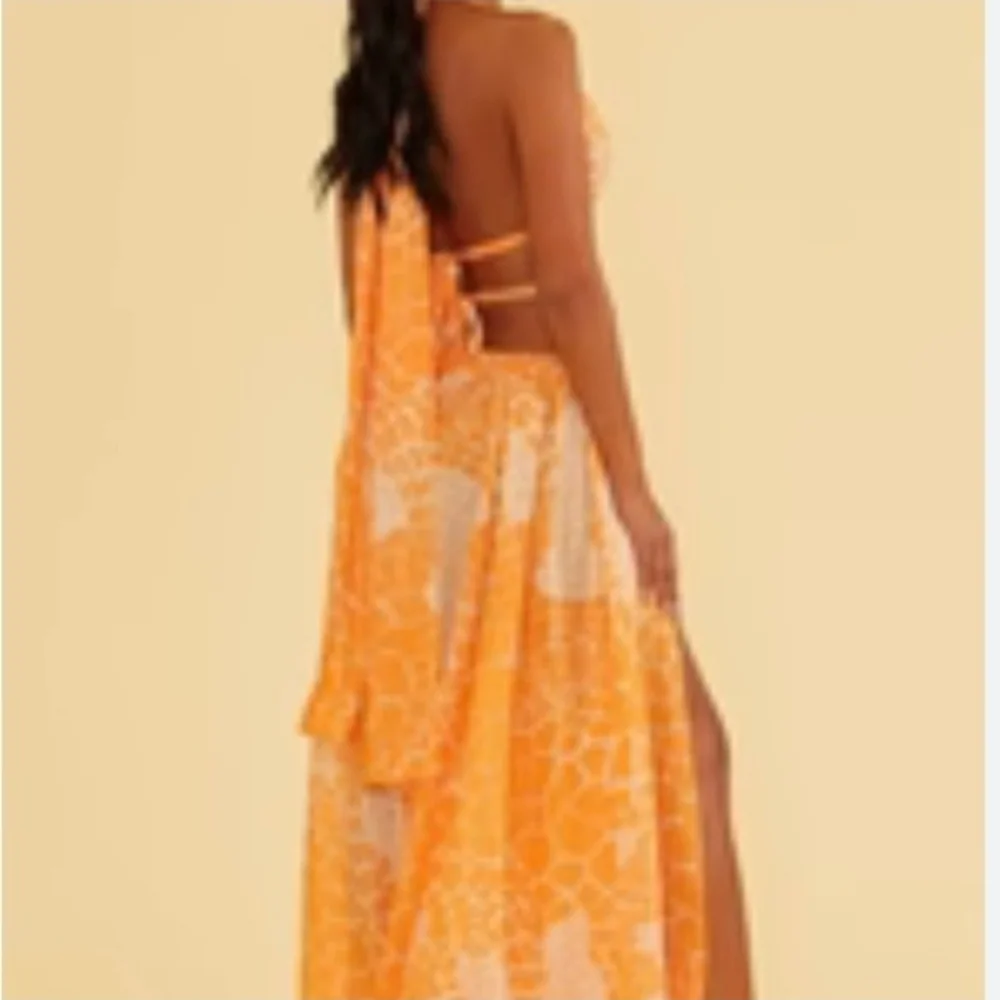 Vibrant Orange Halter Luxxe Maxi Cut - Out Dress With Side Slits (LG Petite) - Picture 2 of 11